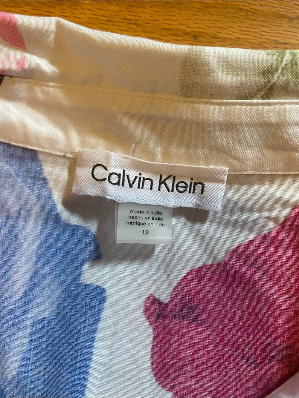 Calvin Klein White Floral Shirt Dress with Pink, Yellow & Blue Blooms - Picture 2 of 4